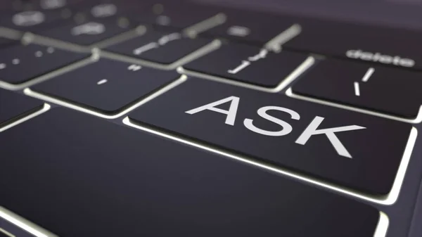 Black luminous computer keyboard and ask key. Conceptual 3D rendering — Stock Photo, Image