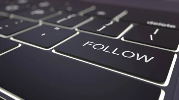 Schwarze leuchtende Computertastatur und follow-Taste. konzeptionelles 3D-Rendering — Stockfoto