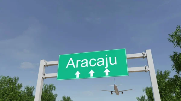 Літак, які прибувають до аеропорту Aracaju. Подорож до Бразилії концептуальні 3d-рендерінг — стокове фото