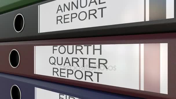 Office binders with Quarter and annual reports tags — Stock Video