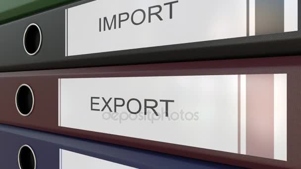 Ligantes de escritório com etiquetas de importação e exportação — Vídeo de Stock