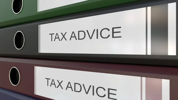 Office binders with Tax advice tags 3D rendering — Stock Photo, Image