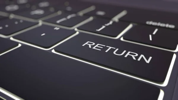 Black luminous computer keyboard and return key. Conceptual 3D rendering — Stock Photo, Image