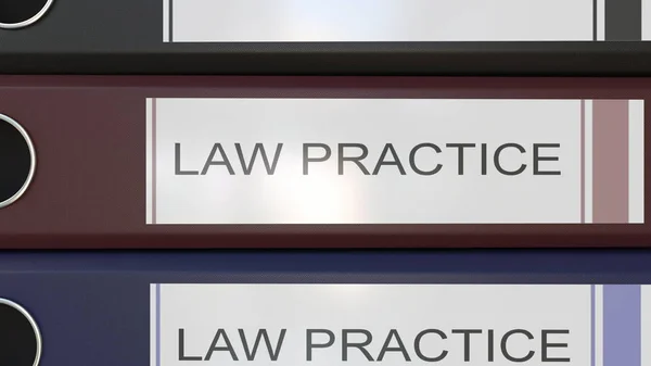 Pilha vertical de pastas de escritório multicoloridas com etiquetas de prática de advocacia 3D renderização — Fotografia de Stock