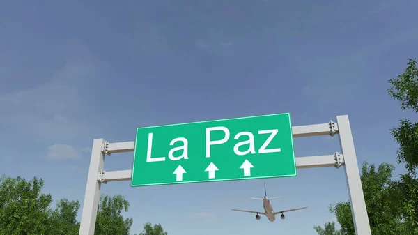 Flygplan anländer till La Paz Flygplats. Resa till Bolivia konceptuell 3d-rendering — Stockfoto