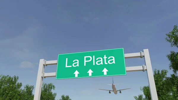 Flygplan anländer till La Plata flygplats. Resa till Argentina konceptuell 3d-rendering — Stockfoto