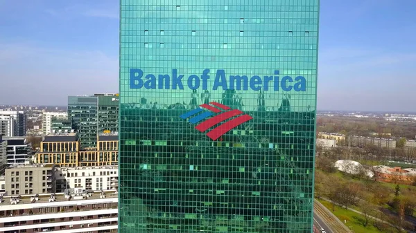空中射击的摩天大楼与美国银行的标志。现代化办公大楼。编辑 3d 渲染 — 图库照片