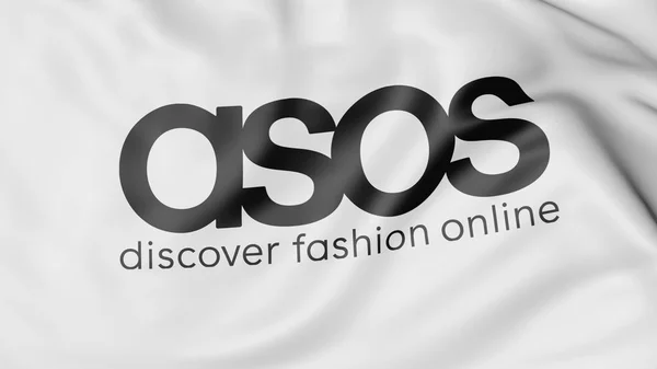 Bandiera sventolante con logo ASOS. Rendering editoriale 3D — Foto Stock