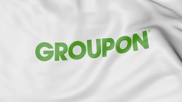 Agitando a bandeira com o logotipo do Groupon. Editorial de renderização em 3d — Fotografia de Stock
