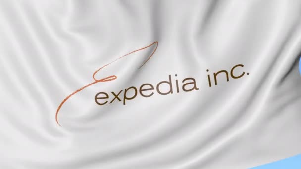 Розмахував прапором з логотипом Expedia, безшовні петлю. Редакційні 4 к кліп — стокове відео