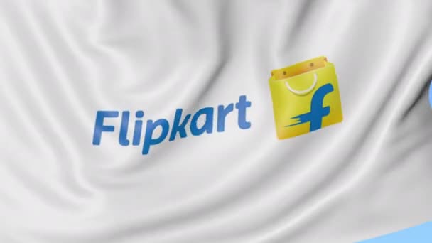 Falującej flagi z logo Flipkart, Płynna pętla. Klip redakcji 4k — Wideo stockowe