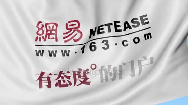 Bandera ondeando con el logotipo de NetEase, lazo sin costuras. Clip editorial 4K — Vídeo de stock