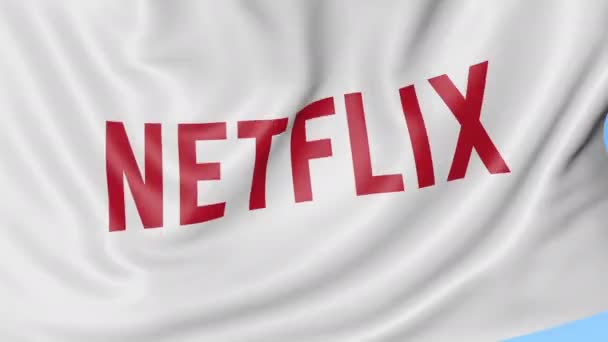Acenando bandeira com logotipo Netflix, loop sem costura. Editorial 4K clip — Vídeo de Stock