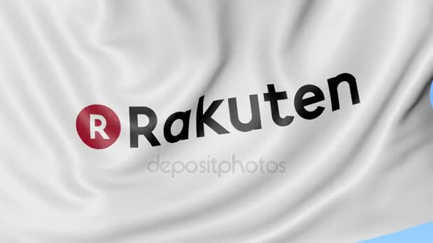 Κυματίζει σημαία με το λογότυπο Rakuten, αδιάλειπτη βρόχο. Συντακτική 4k κλιπ — Αρχείο Βίντεο