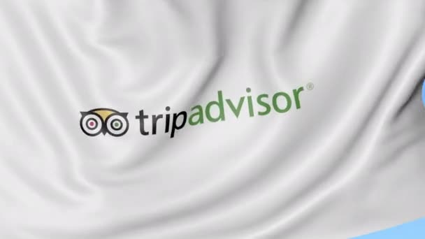 Bandera ondeante con logotipo de TripAdvisor, lazo sin costuras. Clip editorial 4K — Vídeos de Stock