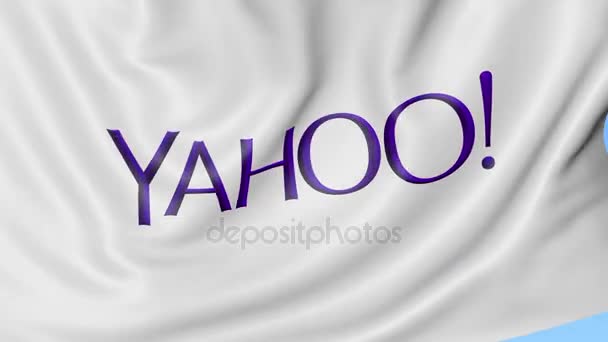 Viftande flagga med Yahoo logotyp, sömlös loop. Redaktionella 4k klipp — Stockvideo