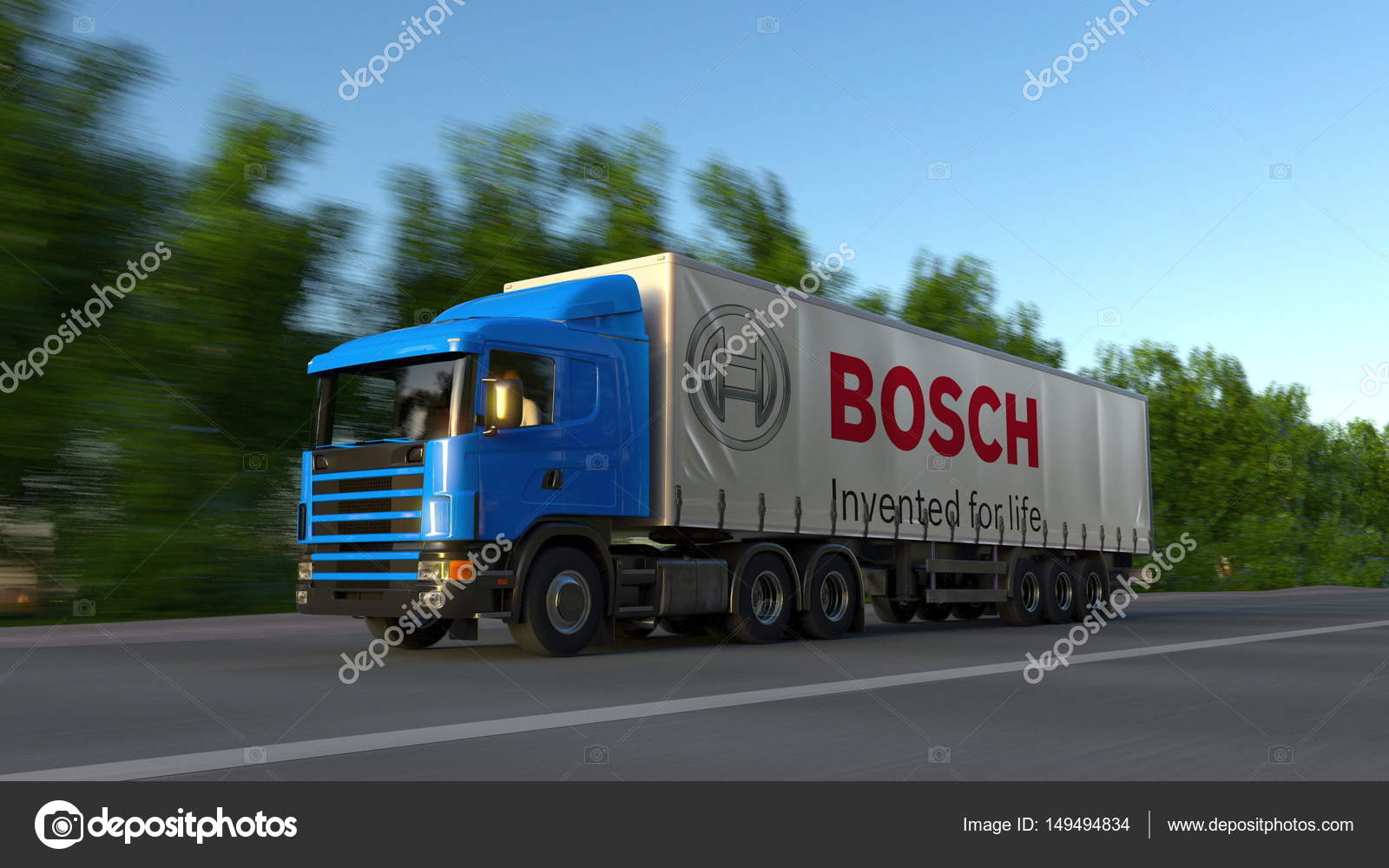 Грузовой Полугрузовик С Логотипом Robert Bosch GmbH Едет По Лесной.
