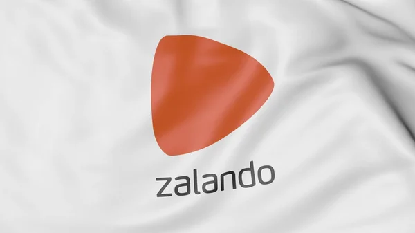 Bandiera sventolante con logo Zalando. Rendering editoriale 3D — Foto Stock