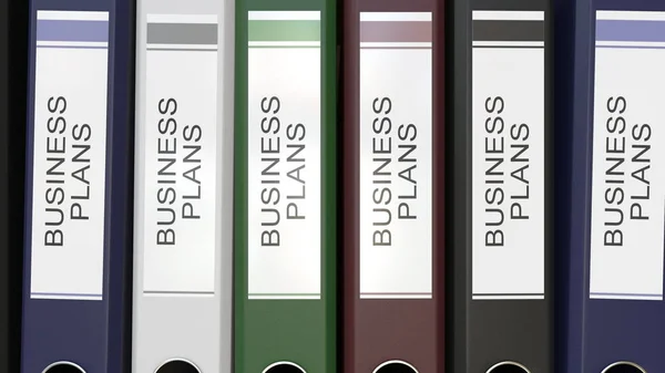 Múltiples carpetas de oficina con planes de negocio etiquetas de texto 3D renderizado diferentes años —  Fotos de Stock
