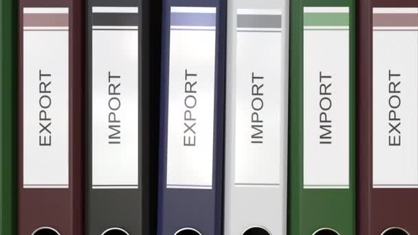Múltiples carpetas de oficina con la importación y exportación de etiquetas de texto 3D renderizado — Vídeos de Stock
