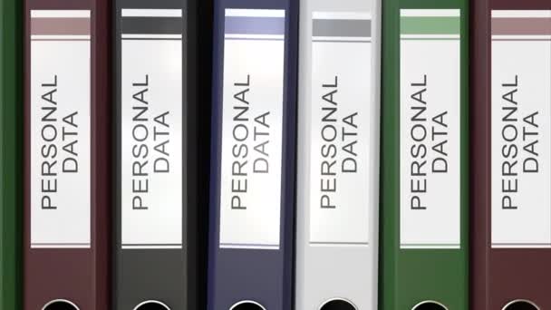 Múltiples carpetas de oficina con etiquetas de texto de datos personales Representación 3D — Vídeo de stock