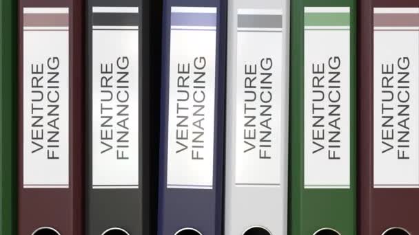Múltiples carpetas de oficina con etiquetas de texto de financiación Venture 3D renderizado — Vídeos de Stock