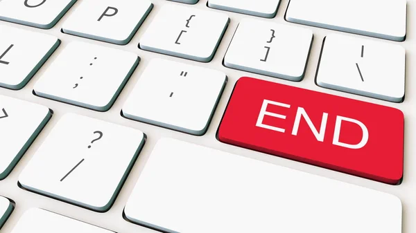 Close-up shot of white computer keyboard and red end key. Conceptual 3D rendering — Stock Photo, Image