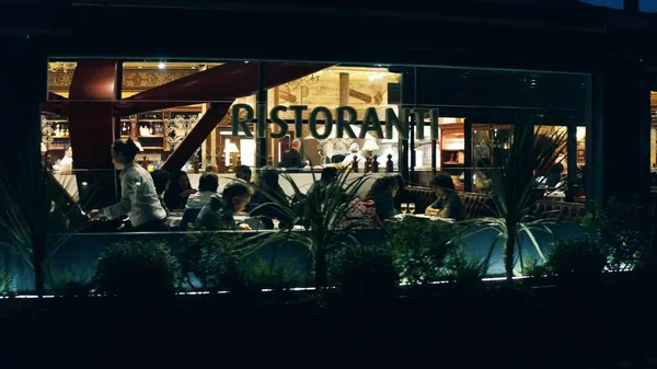 BARCELONA, SPAIN - APRIL, 15, 2017. Restaurant terrace in the evening — Stock Photo, Image