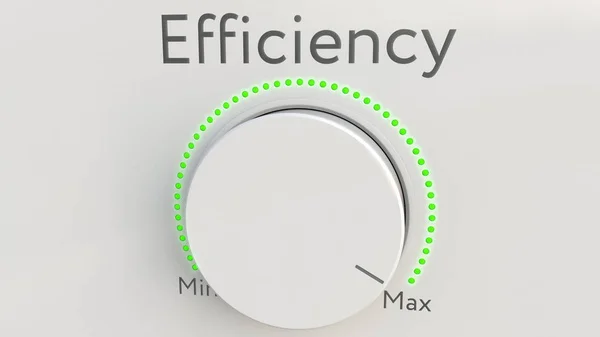Rodar o botão branco de alta tecnologia com inscrição de eficiência do mínimo ao máximo. Renderização 3D conceitual — Fotografia de Stock