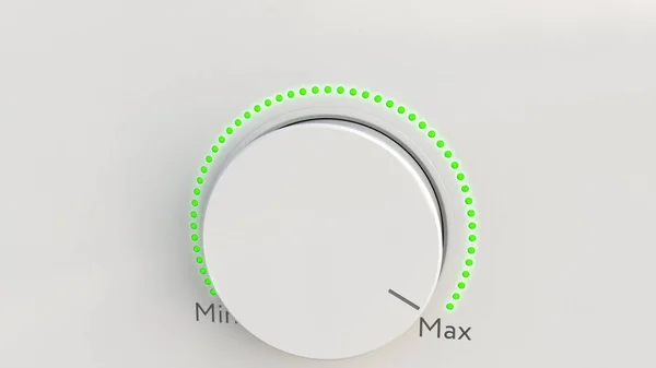Turning white hi-tech knob from minimum to maximum. Conceptual 3D rendering — Stock Photo, Image