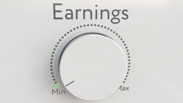 Witte hi-tech knop met inscriptie van de inkomsten uit minimum tot maximum draaien. Conceptuele 4 k clip — Stockvideo
