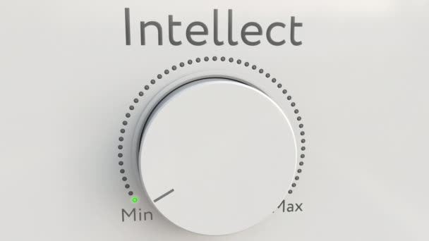 Witte hi-tech knop met intellect inscriptie uit minimum tot maximum draaien. Conceptuele 4 k clip — Stockvideo