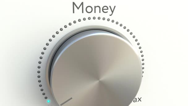 Botão giratório com inscrição em dinheiro. Clipe 4K conceitual — Vídeo de Stock