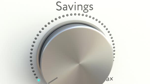 Pomo giratorio con inscripción de ahorro. Clip conceptual 4K — Vídeos de Stock