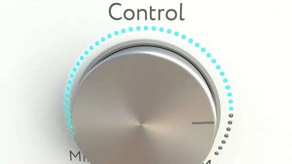 Botão giratório com inscrição de controle. Renderização 3D conceitual — Fotografia de Stock