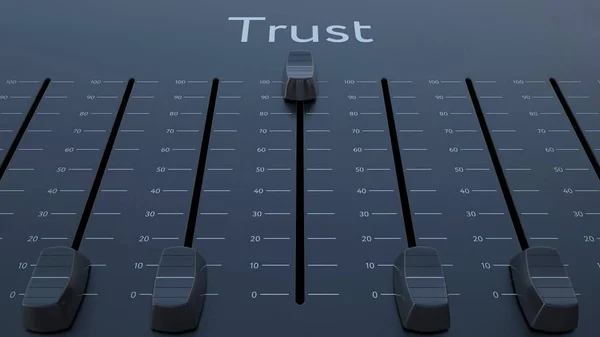 Schiebefader mit vertrauenswürdiger Aufschrift. konzeptionelle 3D — Stockbild Schiebefader mit vertrauenswürdiger Aufschrift. konzeptionelles 3D-Rendering — Stockfoto