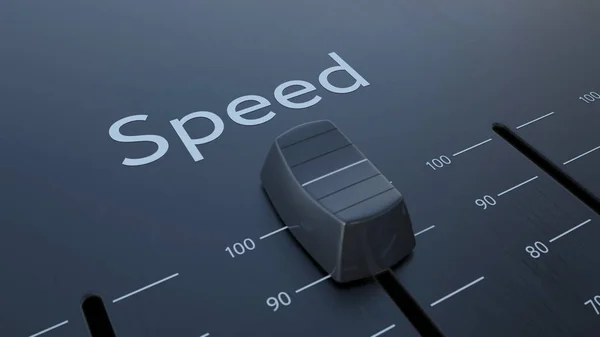 Deslizando fader com inscrição de velocidade, macro. Renderização 3D conceitual — Fotografia de Stock