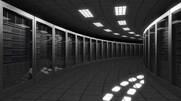 Servidores modernos de grandes centros de datos. Renderizado 3D — Foto de Stock
