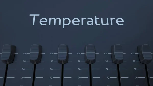 Multiple sliding faders on a panel with temperature inscription. Conceptual 3D rendering — Stock Photo, Image