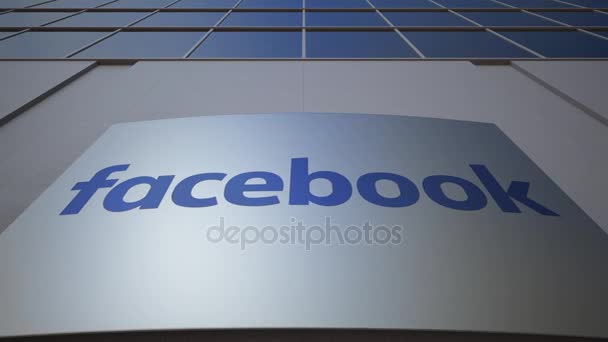 Papan nama outdoor dengan logo Facebook. Gedung kantor modern. Perenderan 3D Editorial — Stok Video