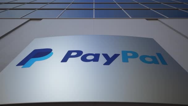 Panneau d'affichage extérieur avec logo PayPal. Immeuble de bureaux moderne. Editorial rendu 3D — Video