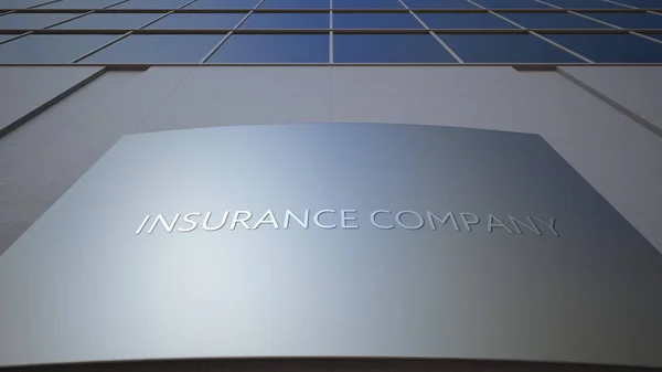 Placa de sinalização da companhia de seguros abstrata. Edifício de escritórios moderno. Renderização 3D — Fotografia de Stock