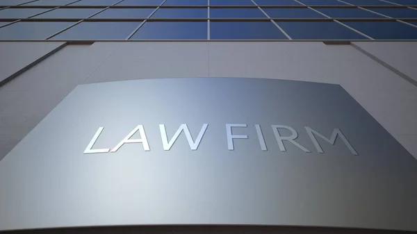 Placa de sinalização de escritório de advocacia abstrata. Edifício de escritórios moderno. Renderização 3D — Fotografia de Stock