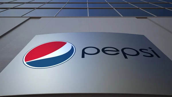 Cartelera exterior con logo Pepsi. Moderno edificio de oficinas. Representación Editorial 3D —  Fotos de Stock