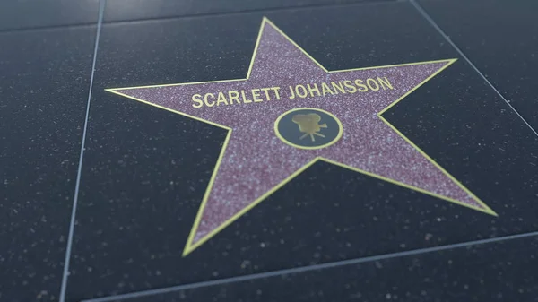 Hollywood Walk of Fame star with SCARLETT JOHANSSON inscription. Editorial 3D rendering — Stock Photo, Image