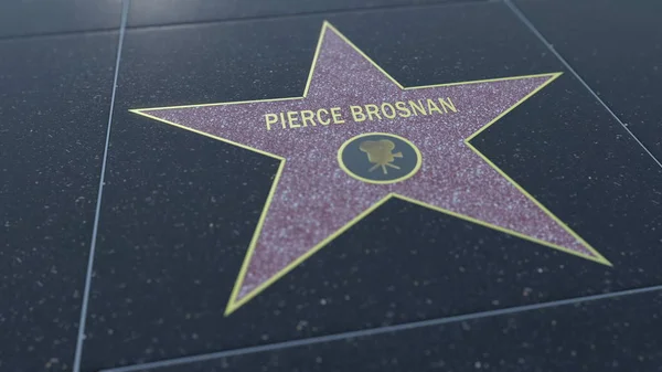 Hollywood Walk of Fame star with PIERCE BROSNAN inscription. Editorial 3D rendering — Stock Photo, Image