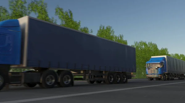 Snelheidsovertredingen vracht semi vrachtwagen met de aanhangwagen. Lading wegvervoer. 3D-rendering — Stockfoto