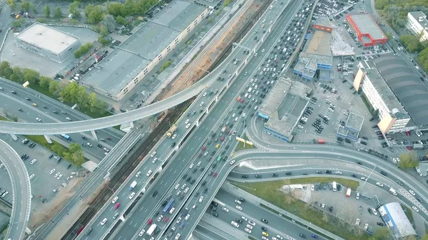 Aerial time lapse. Traffic jam on a car road in the rush hour — Stock Photo, Image