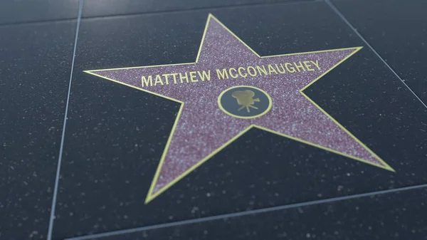 Estrella del Paseo de la Fama de Hollywood con inscripción MATTHEW MCCONAUGHEY. Representación Editorial 3D — Foto de Stock