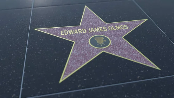Hollywood Walk of Fame star with EDWARD JAMES OLMOS inscription. Editorial 3D rendering — Stock Photo, Image